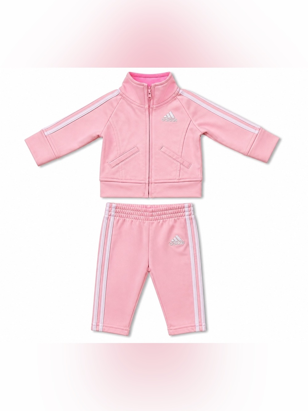 adidas Pink Infant Zip Jacket and matching pants with White Logo 3 months